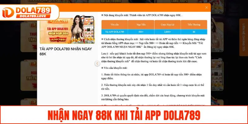 Săn Trọn Khuyến Mãi DOLA789 Với Ưu Đãi Khủng Mỗi Ngày Nhận ngay 88K khi tải app DOLA789